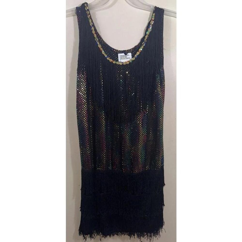 California Costumes Women Lg Colorful Sequin Flapper Dress Fringe 50’s Cosplay